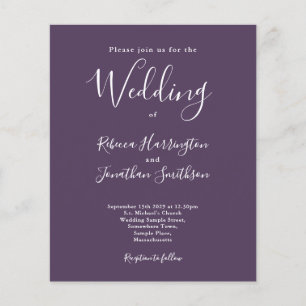 Paarse Budget Moderne Manuscript Wedding Uitnodigi