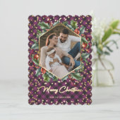 Paarse Buffalo-fotokerstkaarten met wierp Feestdagenkaart (Staand voorkant)