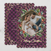 Paarse Buffalo-fotokerstkaarten met wierp Feestdagenkaart (Voorkant / Achterkant)