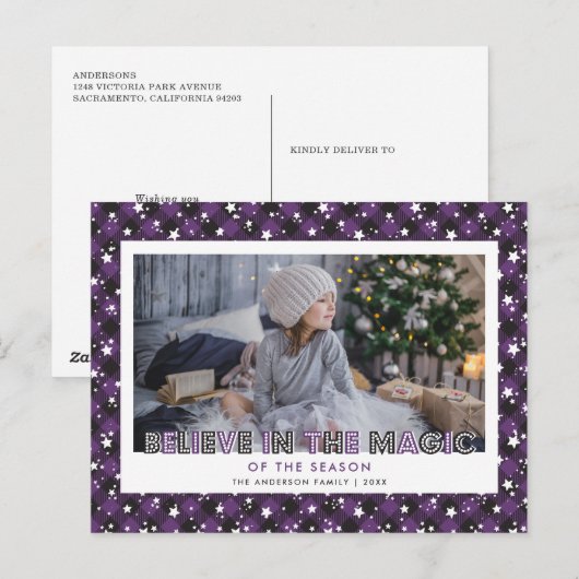 Paarse Buffalo met sneeuwbanden Beleef foto Feestdagenkaart (Voorkant / Achterkant)