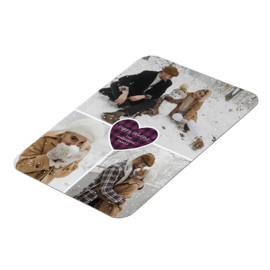 Paarse Buffalo Plaid Sneeuwfoto Vakantie Magneet (Linkerzijde)