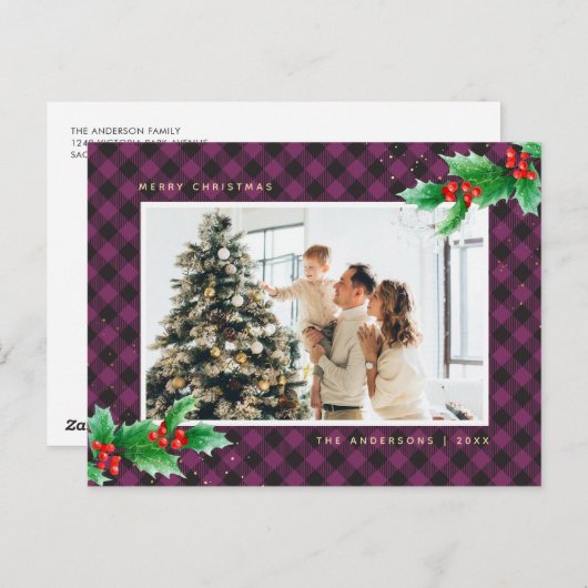 Paarse Buffalo Plays Waterverf Kerstmis Feestdagenkaart (Voorkant / Achterkant)