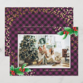Paarse Buffalo Pset Holly-fotokerstkaarten Feestdagenkaart (Voorkant / Achterkant)