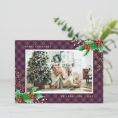 Paarse Buffalo Pset Holly-fotokerstkaarten Feestdagenkaart (Staand voorkant)