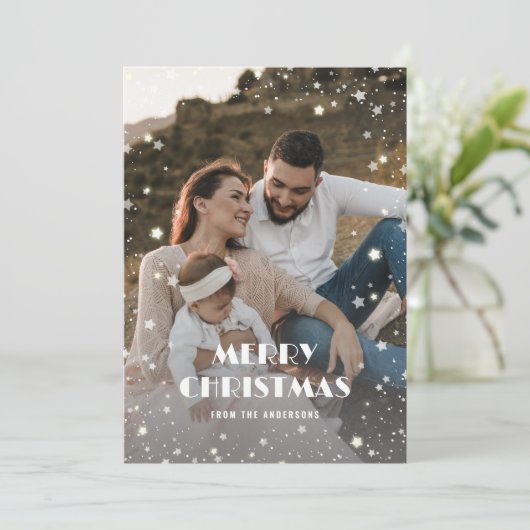 Paarse Buffalo Pset Snow Stars met kerstmis Feestdagenkaart (Staand voorkant)