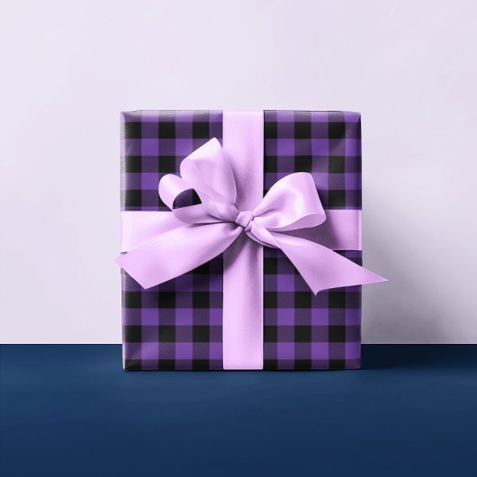 Paarse Buffel Plaid Kerst Klein Inpakpapier Vel