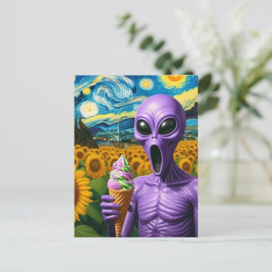 Paarse buitenaardse ijsjes schreeuwen briefkaart (Staand voorkant)