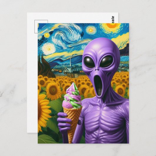 Paarse buitenaardse ijsjes schreeuwen briefkaart (Voorkant / Achterkant)