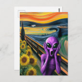 Paarse buitenaardse schreeuwen briefkaart (Voorkant / Achterkant)