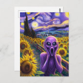 Paarse buitenaardse schreeuwende zonnebloemen Faux Briefkaart (Voorkant / Achterkant)