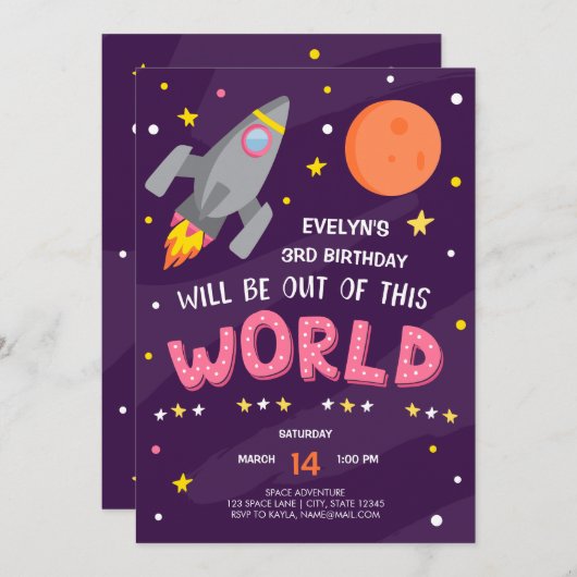 Paarse buitenruimte - uitnodiging op zondag met fo (Voorkant / Achterkant)