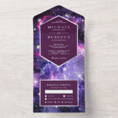 Paarse buitenste ruimtevaart all in one uitnodiging (Binnen)