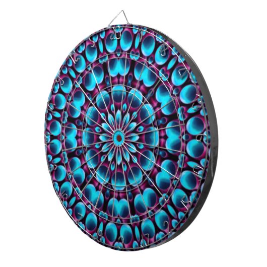 Paarse buizen Blauwe Fractal Kaleidoscoop Dartbord (Voorkant Rechts)
