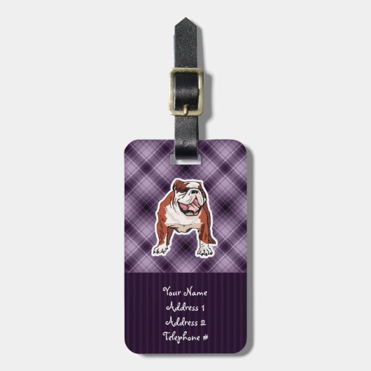 Paarse Bulldog Bagagelabel (Voorkant verticaal)