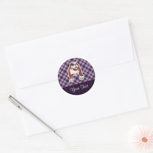 Paarse Bulldog Ronde Sticker (Envelop)