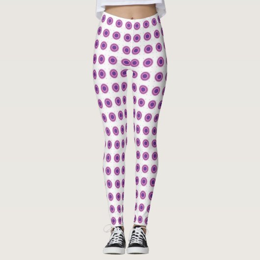 Paarse Bullseye Target Polka Dot Round Circles Leggings (Voorkant)