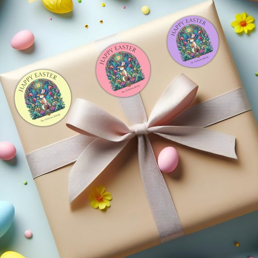 Paarse Bunny Gardener Glas in lood Pasen Ronde Sticker