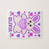 Paarse Bunny Gepersonaliseerde Kinderen Legpuzzel (Horizontaal)