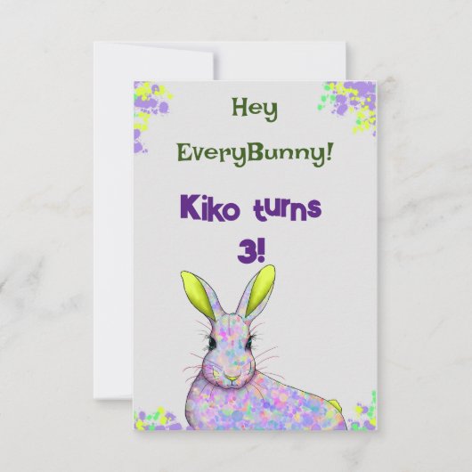 Paarse Bunny Party Uitnodiging Kaart (Voorkant)