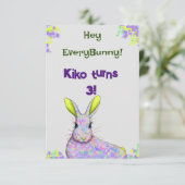 Paarse Bunny Party Uitnodiging Kaart (Staand voorkant)