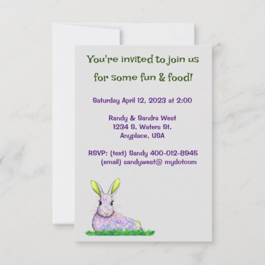 Paarse Bunny Party Uitnodiging Kaart (Achterkant)