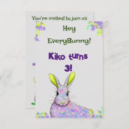 Paarse Bunny Party Uitnodiging Kaart