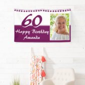 Paarse Bunting Star Foto 60th Birthday Party Spandoek (Insitu)