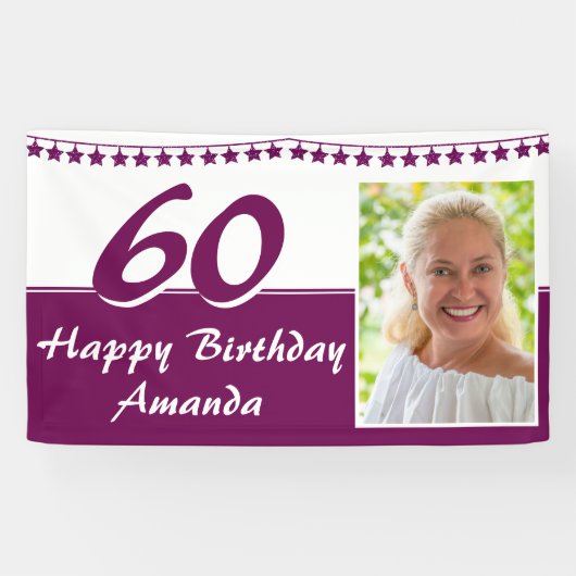 Paarse Bunting Star Foto 60th Birthday Party Spandoek (Horizontaal)