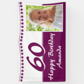 Paarse Bunting Star Foto 60th Birthday Party Spandoek (Verticaal)