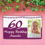 Paarse Bunting Star Foto 60th Birthday Party Spandoek<br><div class="desc">Paarse Glitter Bunting Star Photo 60th Birthday Party Banner. Verander de naam en de foto op de banner.</div>