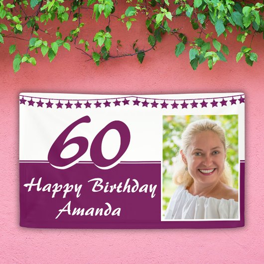 Paarse Bunting Star Foto 60th Birthday Party Spandoek