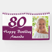 Paarse Bunting Star Foto 80th Birthday Party Spandoek (Horizontaal)