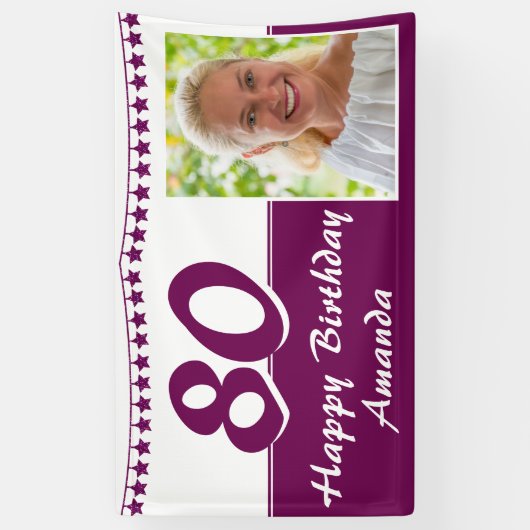 Paarse Bunting Star Foto 80th Birthday Party Spandoek (Verticaal)