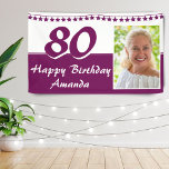 Paarse Bunting Star Foto 80th Birthday Party Spandoek<br><div class="desc">Paarse Glitter Bunting Star Photo 80th Birthday Party Banner. Verander de naam en de foto op de banner.</div>