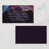 Paarse Burgundy Agate & Gouden Trouw Details Kaart (Voorkant / Achterkant)