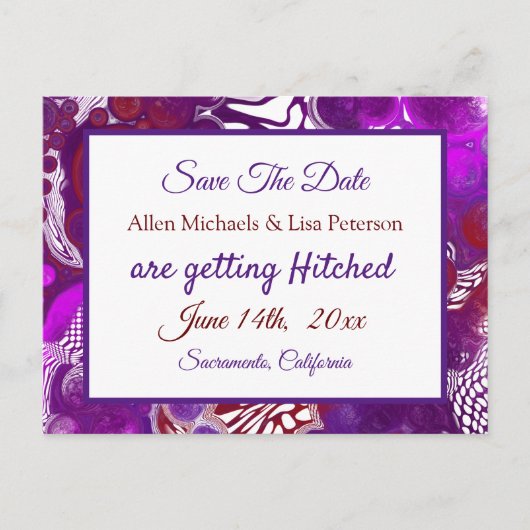 Paarse Burgundy Pour Paint.Wedding Save the Date Briefkaart (Voorkant)