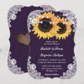 Paarse Burlap Bloemen Kant Zonnebloem Huwelijk Kaart (Voorkant / Achterkant)