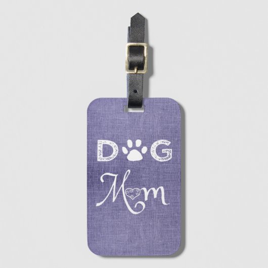 Paarse Burlap Dog Mam Bagagelabel (Voorkant (verticaal))