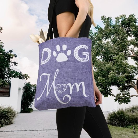 Paarse Burlap Dog Mam Canvas tas