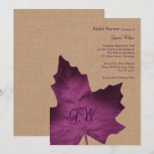 Paarse Burlap Monogrammed Bridal Shower Invitation Kaart (Voorkant / Achterkant)