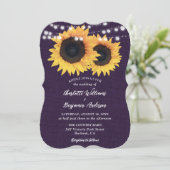 Paarse Burlap String Lights Sunflower Wedding Kaart (Staand voorkant)