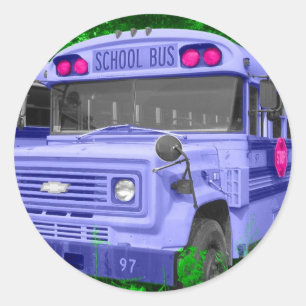 Paarse bus ronde sticker