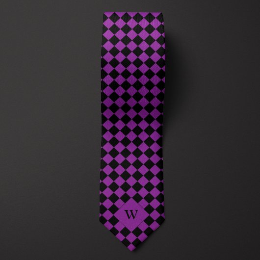 Paarse Business Checkered Monogram Stropdas