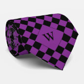 Paarse Business Checkered Monogram Stropdas (Opgerold)
