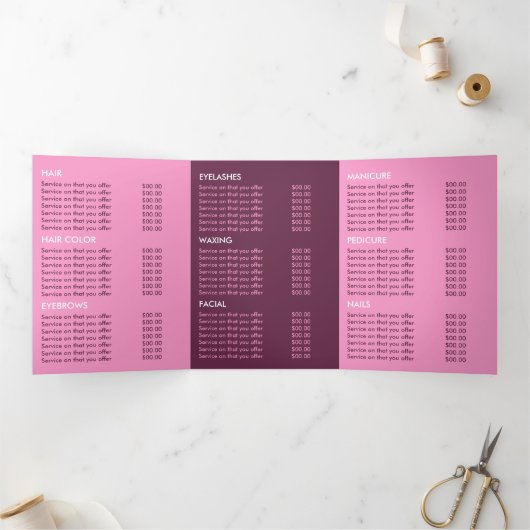 Paarse Butterflies, Beauty Salon Tri-Fold Flyer Drieluik Uitnodiging (Binnen)