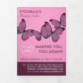 Paarse Butterflies, Beauty Salon Tri-Fold Flyer Drieluik Uitnodiging (Cover)