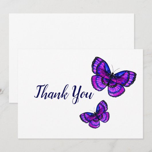 Paarse Butterflies Bedankkaart (Voorkant / Achterkant)