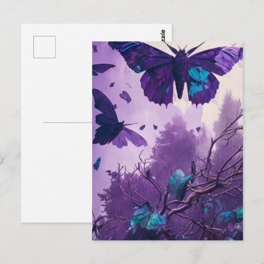 Paarse Butterflies Briefkaart (Voorkant / Achterkant)