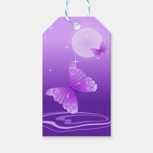 Paarse Butterflies Cadeaulabel (Voorkant)