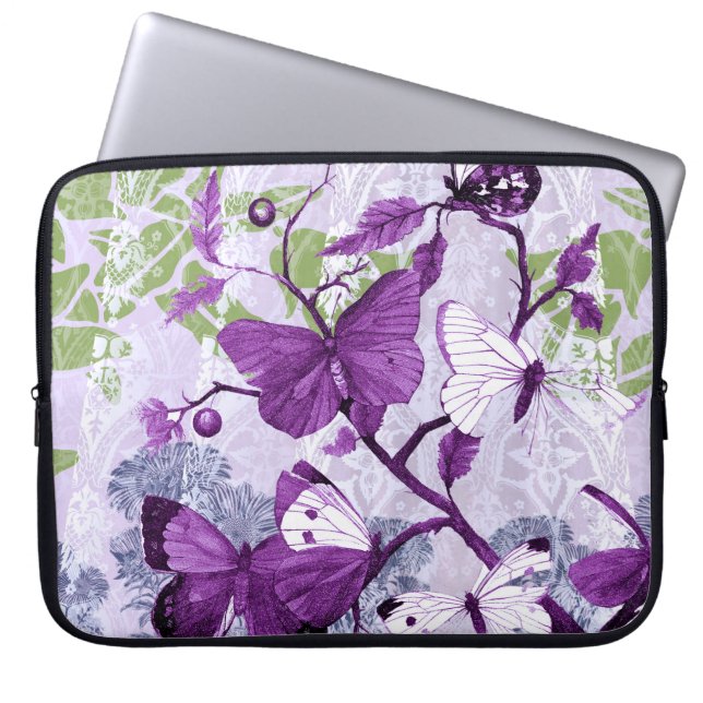 Paarse Butterflies Electronics Bag Laptop Sleeve (Voorkant)